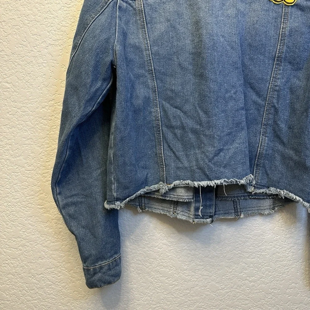 Highway‎ Jeans Womens L Cropped Denim Jacket Patches Sequin M Raw Hem VD7901HJMJ